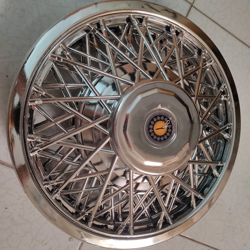 Paykan Car Wheel Cover Racing Zedbazi Wire-Spoke Chrome Hubcap with Emblem Center, 13-inch Size – Set of 4