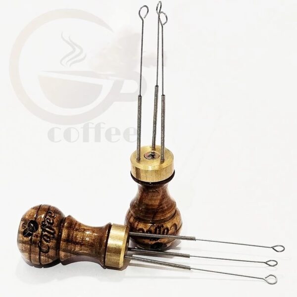 Espresso-Coffee-Needle-Distributor-–-Wooden-Handle-WDT-Tool-with-Brass-Tip-and-3-Spring-Needles