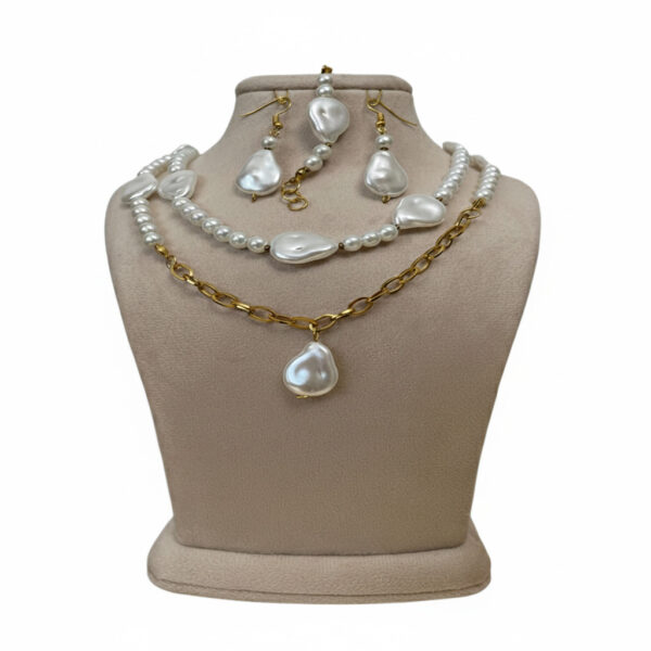 Half‑Set-of-Pearl-Necklace-Bracelet-Earrings-with-Steel-in-Gold‑Tone-Accents-2