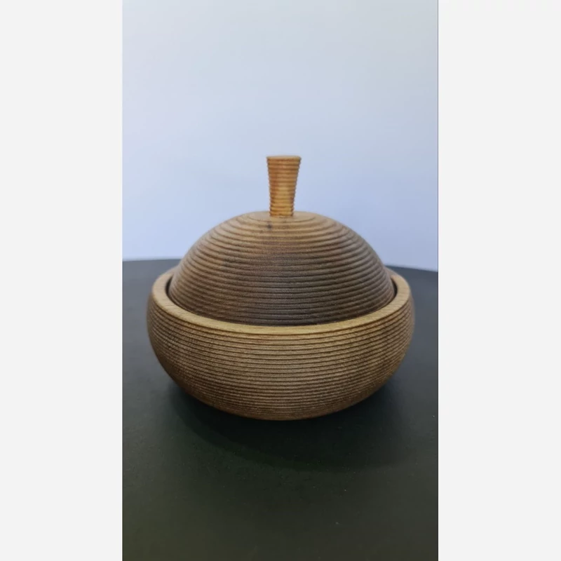 Handcrafted Walnut Wood Chocolate & Sugar Bowl – Grooved Wooden Jar for Serving & Entertaining