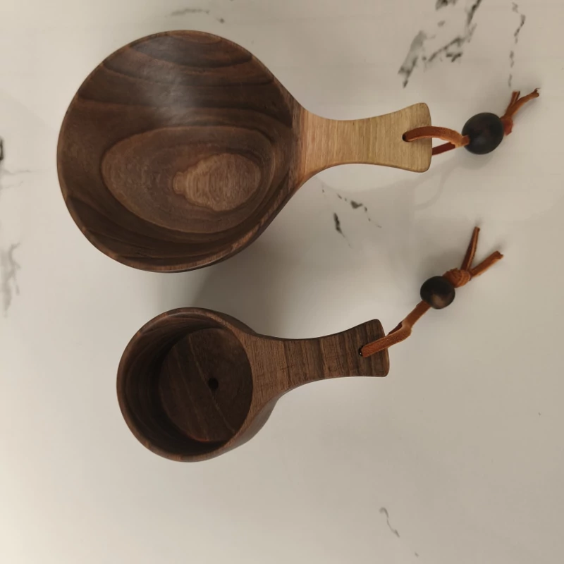 Handcrafted Walnut Wood Kuksa Mug & Bowl Set – Ideal for Drinks, Snacks & Outdoor Use