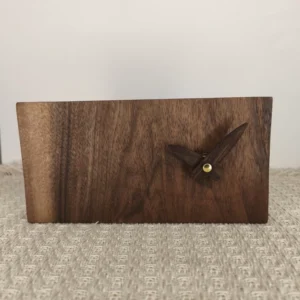 Handcrafted Walnut Desk Clock with Wooden Hands – Rectangular Silent Timepiece
