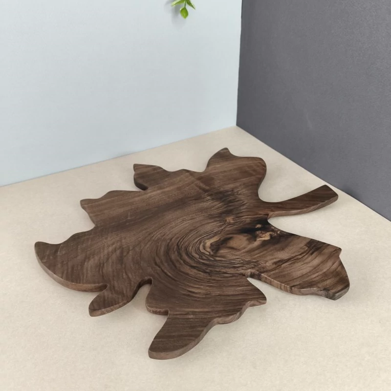 Handcrafted Walnut Serving Platter with Maple Leaf Design – Food & Snack Presentation Board