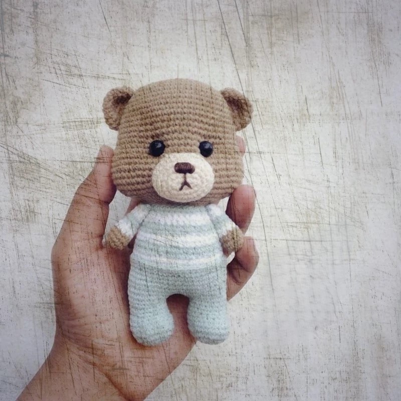 Handmade Blue Outfit Teddy Bear Crochet Amigurumi Toy – Perfect for Kids & Gifts
