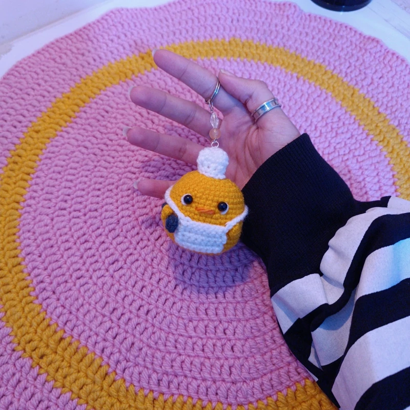 Handmade Crochet Chef Chick Keychain – Accessory for Bags, Keys, and Hanging Ornaments