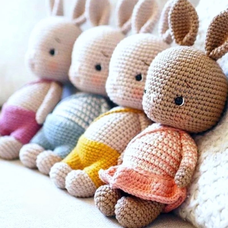 Handmade Crochet Chubby Bunny Doll – Soft & Safe Amigurumi Toy for Kids and Baby Gift
