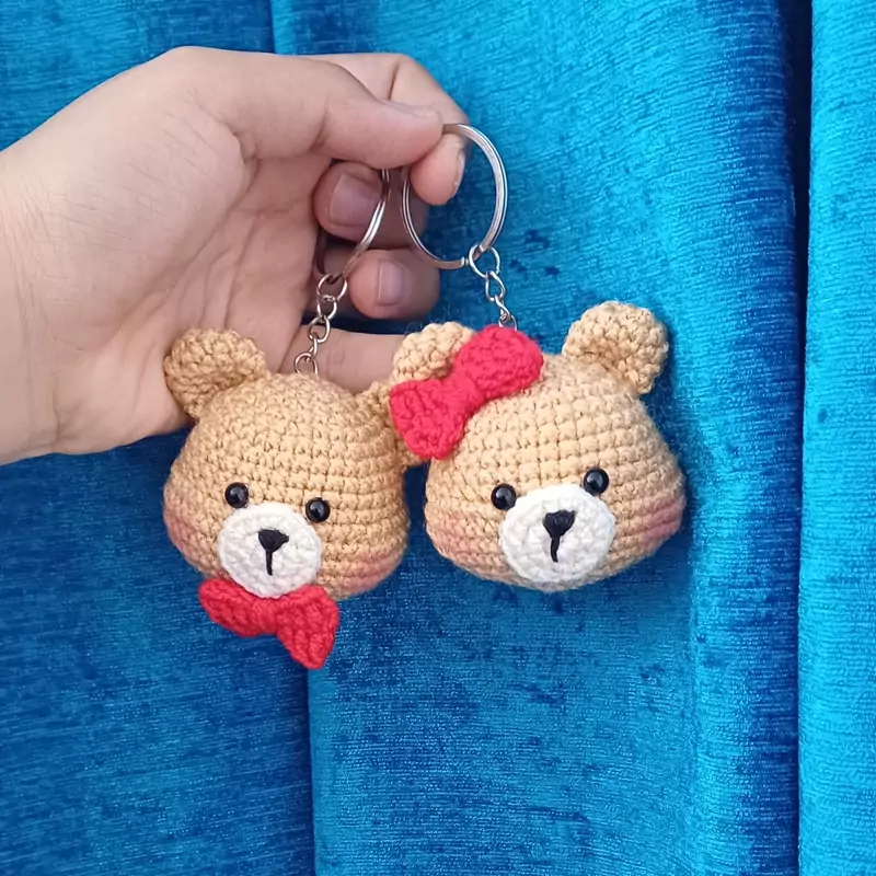 Handmade Crochet Teddy Bear Keychain – Cute Crochet Bag Ornament and Key Accessory