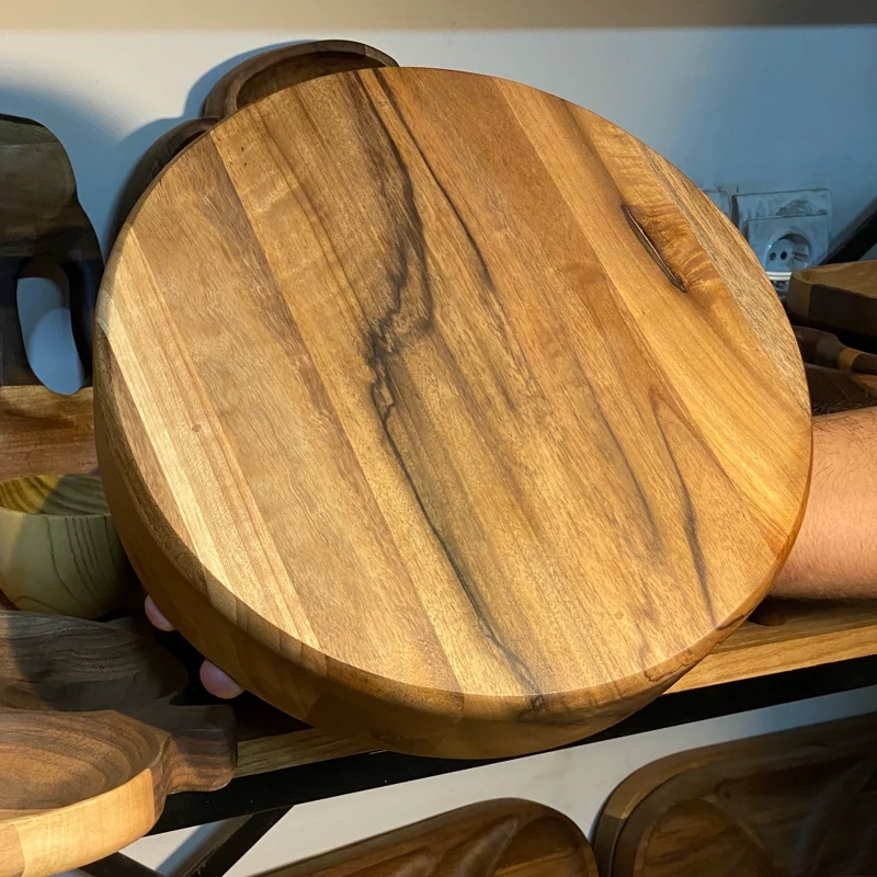 Handmade Walnut Wood Fruit Serving Bowl – Decorative & Functional Wooden Bowl, 30×30×7 cm