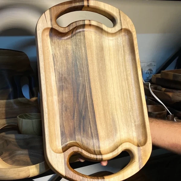 Handmade Walnut Wood Serving Tray with Handle – Ideal for Serving Tea, Coffee & Hosting Guests