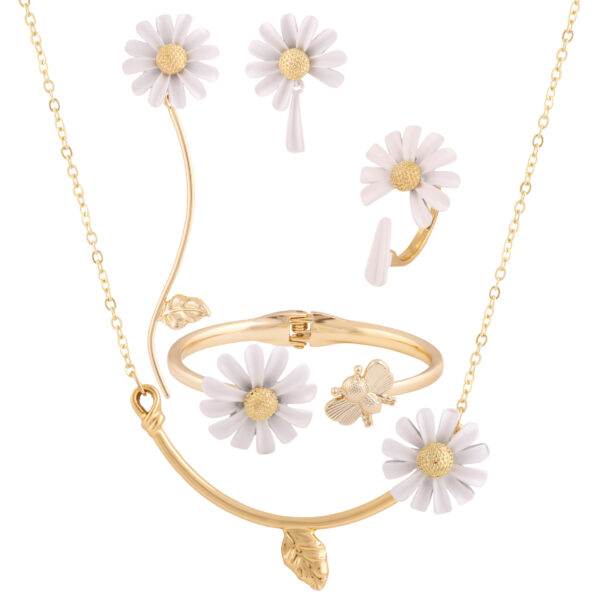 Womens-Jewelry-Set-with-Daisy-Flower-Design-in-Gold‑Tone-Steel