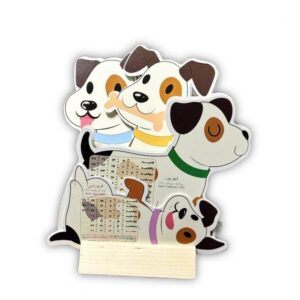 1405 Desk Calendar Cute Dog Design – Wooden Stand with 12 Washable Transparent Sheets