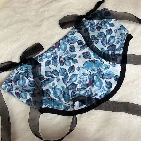 Adjustable-Blue-Womens-Crop-Corset-–-Leaf-Pattern-Crepe-Chiffon-with-Lining-and-Bow-Accent