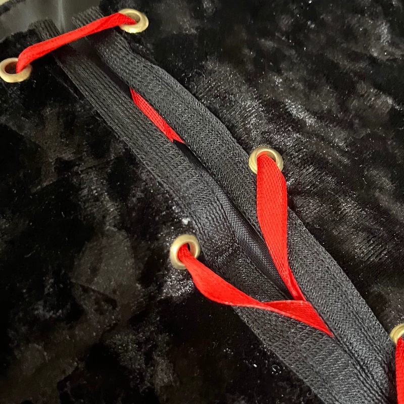 Black Women’s Crop Corset – Red Bow Accent, Simple Design, Velvet Fabric with Lining, Adjustable Back Tie