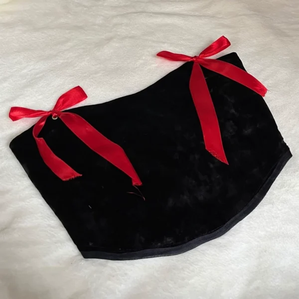 Black-Womens-Crop-Corset-–-Red-Bow-Accent-Simple-Design-Velvet-Fabric-with-Lining-Adjustable-Back-Tie