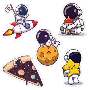 Die-Cut Mobile & Laptop Stickers – Astronaut Theme, Pack of 5 Pieces