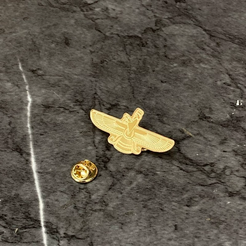 Golden Faravahar Brass Lapel Pin – Symbol of Persian Wisdom and Culture