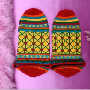 Hand-Knitted Colorful Wool Socks for Women – Soft, Warm, Traditional Patterns, Cozy for Winter Outings