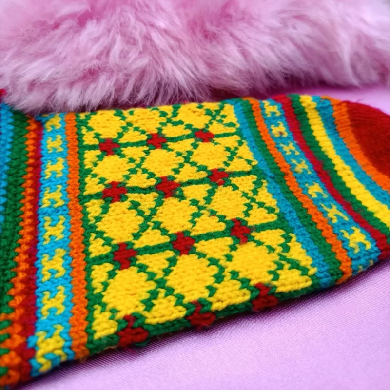Hand-Knitted Colorful Wool Socks for Women – Soft, Warm, Traditional Patterns, Cozy for Winter Outings