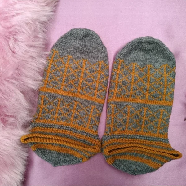Hand-Knitted-Gray-and-Yellow-Wool-Socks-for-Women-–-Warm-Durable-Hand-Knitted-with-Authentic-Traditional-Patterns-for-Winter