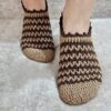Hand-Knitted-Patterned-Womens-Socks-–-Cozy-Warm-Knit-Footwear-in-Cream-and-Brown-Comfortable-Indoor-Wear-for-Home