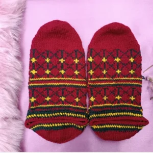 Hand-Knitted Red Socks for Women – Durable Wool, Traditional Style, Perfect for Winter and Indoor Use