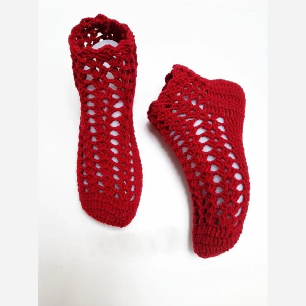 Hand-Knitted-Womens-Red-Knit-Socks-–-Cozy-Warm-Comfortable-Indoor-Wear-for-Home