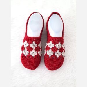 Hand-Knitted Women’s Slipper Socks – Cozy, Warm, Thick Indoor Socks in Red, Perfect for Home and Winter