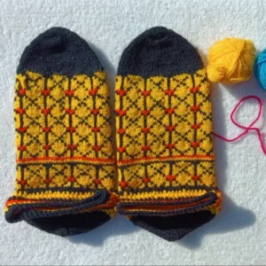 Hand-Knitted Yellow Wool Socks for Women – Soft Yarn, Traditional Style, Lightweight and Perfect for Cold Seasons