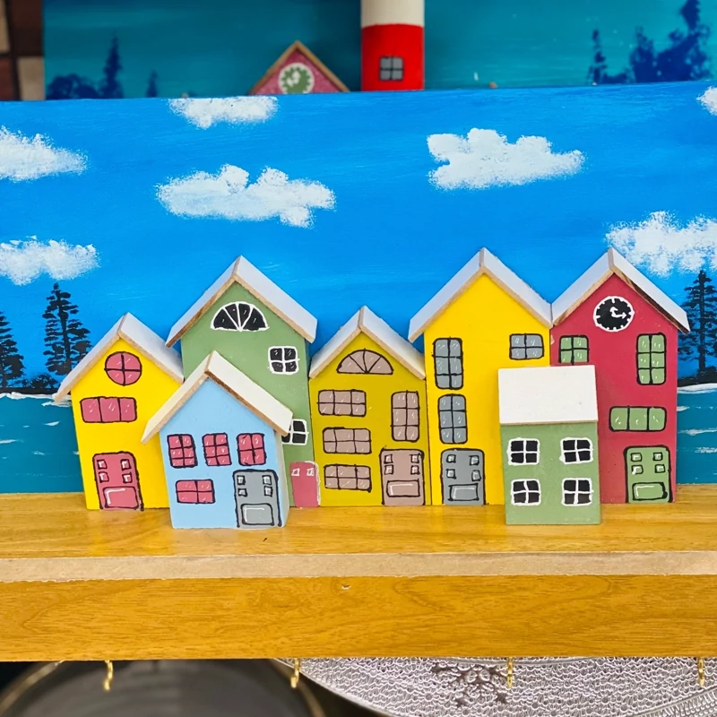 Handcrafted Wooden Wall Key Holder with Colorful House Design, Artistic Home Organizer