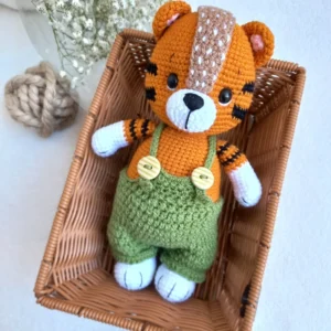 Handmade Crochet Tiger Amigurumi Toy – Soft Knit Plush for Baby Shower & Nursery Decor