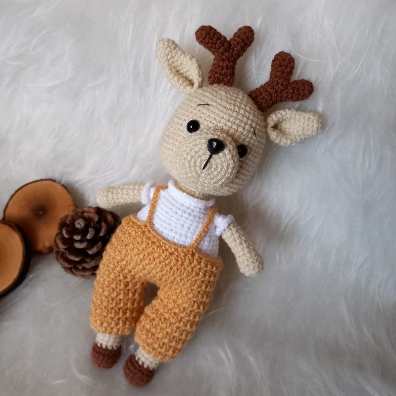 Handmade Knitted Deer Amigurumi Toy – Soft Plush Crochet for Kids, Babies & Gifts