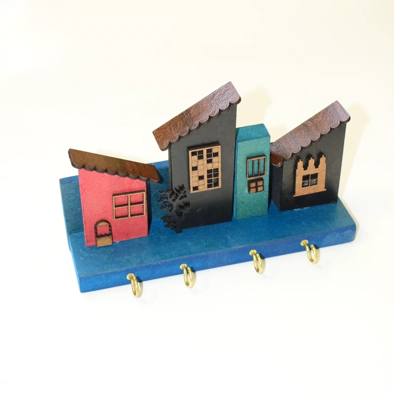 Handcrafted Wooden Wall Key Holder with House Design, Rustic Home ...