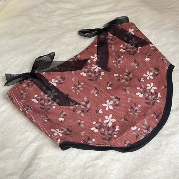 Orange-Womens-Crop-Corset-–-Blossom-Print-with-Decorative-Bow-Corduroy-Velvet-Fabric-with-Lining-Adjustable-Back-Tie