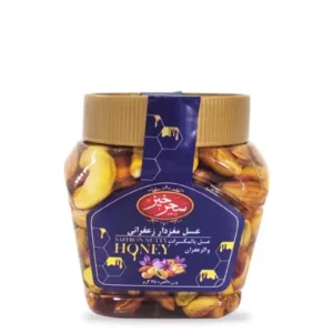 Persian Saffron Honey with Nuts by Saharkhiz – 450 g PET Pack, Premium Nut-Infused Delight (3x)