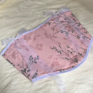 Pink Women’s Crop Corset – Leaf Motif with Decorative Bow, Crepe Chiffon Fabric with Lining, Adjustable Back Tie