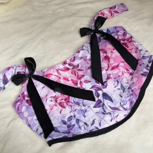 Purple Women’s Crop Corset – Crepe Chiffon Fabric with Lining, Adjustable Back Tie, Leaf Motif