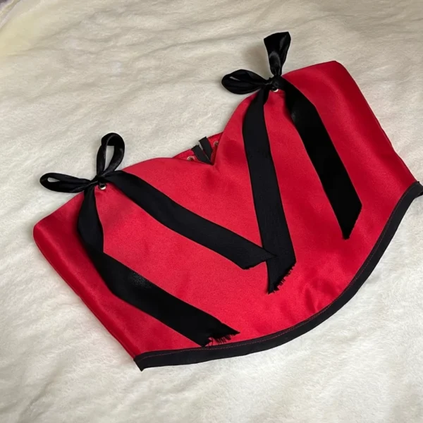 Red-Womens-Satin-Crop-Corset-–-Black-Bow-Accent-Simple-Elegant-Design-with-Lining-Adjustable-Back-Tie