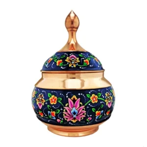 Handcrafted Persian Copper Sugar Bowl with Traditional Hand-Painted Floral Design & Glossy Polyester Coating