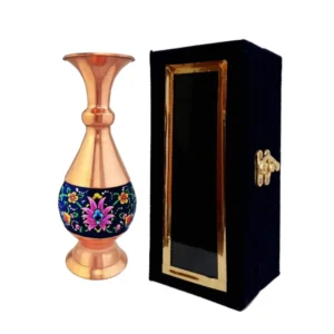 Handcrafted Persian Copper Vase with Traditional Hand-Painted Floral Design, Polished Copper Sheet Body with Wooden Gift Box
