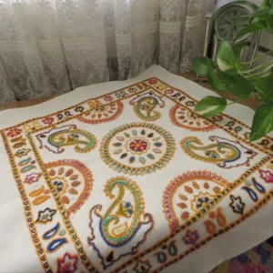 Handmade Pateh Embroidery Tablecloth – Traditional Persian Boteh-Jegheh (Paisley) Design Decorative Table Cover